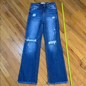 Stylish Distressed Straight Leg Jeans - Blue